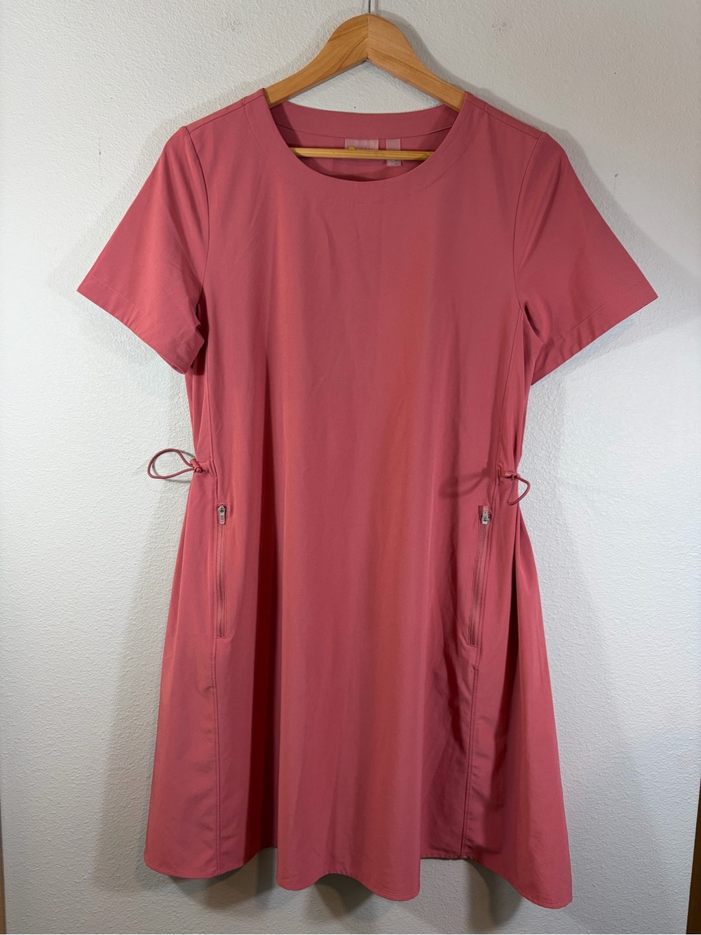 Zella Coral-Pink Short Sleeve athletic Dress with Drawstring Waist